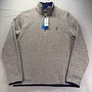 Nautica Quarter Zip Mens Small Gray Pullover 1/4 Better Sweater Nautical NWT